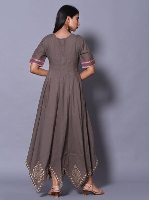 Grey Block Print Cotton Kurtis