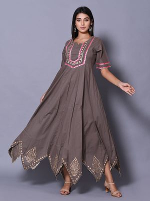 Grey Block Print Cotton Kurtis