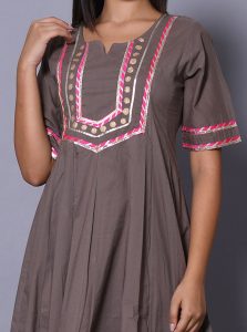 Grey Block Print Cotton Kurtis