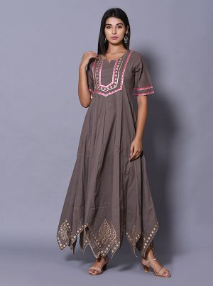 Grey Block Print Cotton Kurtis