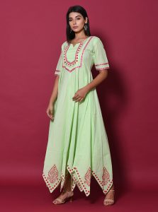 Pista Block Print Cotton Kurtis