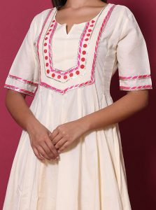 Beige Block Print Cotton Kurtis