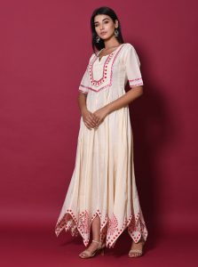 Beige Block Print Cotton Kurtis