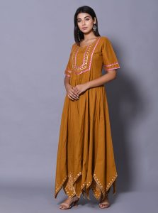 Mustard Block Print Cotton Kurtis