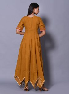 Mustard Block Print Cotton Kurtis