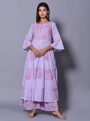 Purple Block Print Cotton Kurta Sets