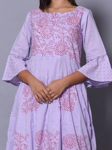 Purple Block Print Cotton Kurta Sets