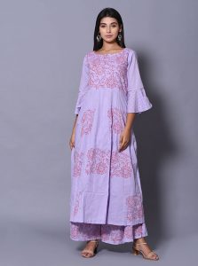 Purple Block Print Cotton Kurta Sets