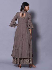 Grey Block Print Cotton Kurta Sets