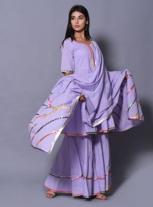 Purple Block Print Cotton Kurta Sets