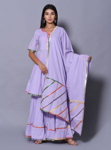 Purple Block Print Cotton Kurta Sets