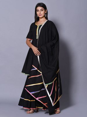 Black Block Print Cotton Kurta Sets