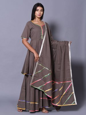 Grey Block Print Cotton Kurta Sets