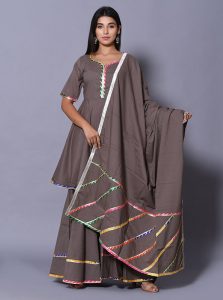 Grey Block Print Cotton Kurta Sets