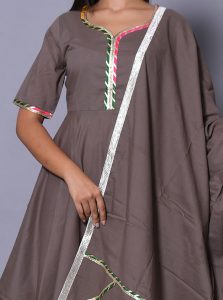 Grey Block Print Cotton Kurta Sets