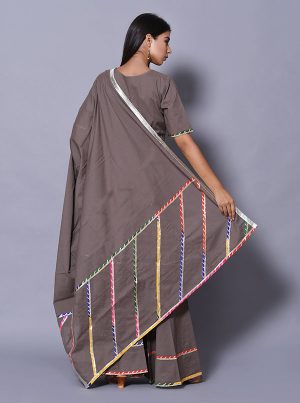 Grey Block Print Cotton Kurta Sets