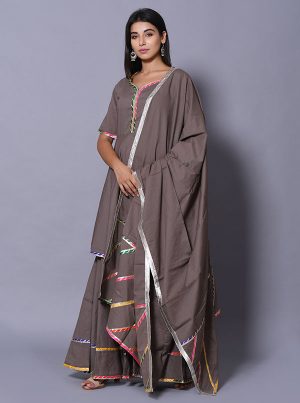 Grey Block Print Cotton Kurta Sets