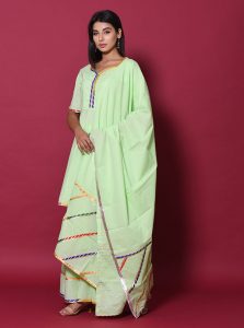 Green Block Print Cotton Kurta Sets