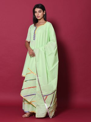 Green Block Print Cotton Kurta Sets