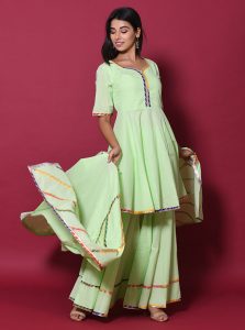 Green Block Print Cotton Kurta Sets