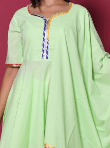 Green Block Print Cotton Kurta Sets