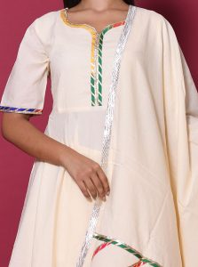 Beige Block Print Cotton Kurta Sets