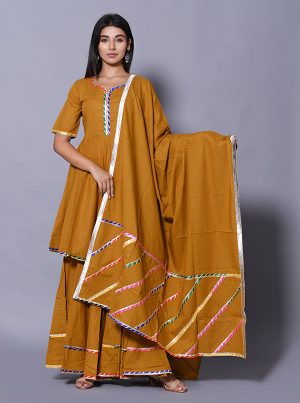 Yellow Block Print Cotton Kurta Sets