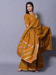 Yellow Block Print Cotton Kurta Sets
