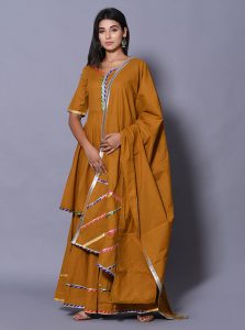 Yellow Block Print Cotton Kurta Sets
