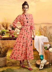 Peach Cotton Ethnic Kurtis