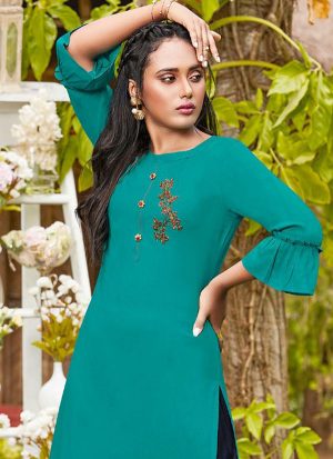 Dark Turquoise Rayon Kurtas And Kurtis