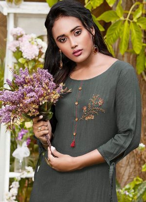 Dark Grey Rayon Kurtas And Kurtis