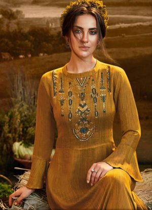 Mustard Viscose Pakistani Kurtis