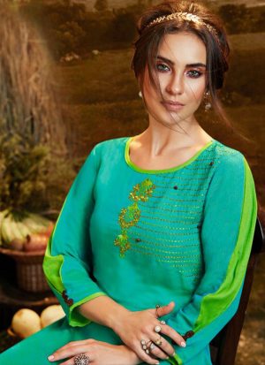 Turquoise Viscose Pakistani Kurtis