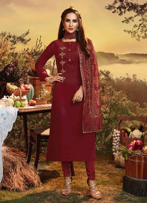 Maroon Satin Ethnic Kurtis