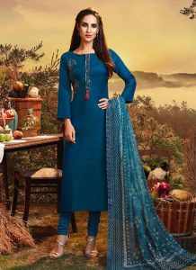Teal Satin Ethnic Kurtis