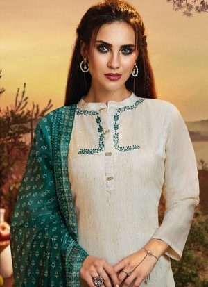 Off White Satin Ethnic Kurtis