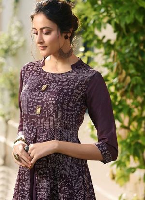 Dark Wine Rayon Long Kurtis