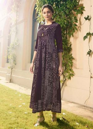 Dark Wine Rayon Long Kurtis
