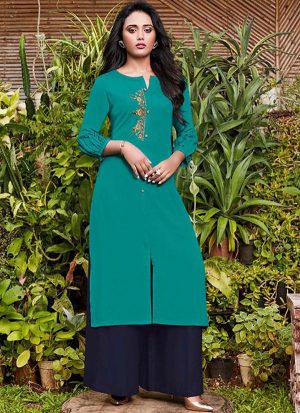 Turquoise Rayon Kurtas And Kurtis