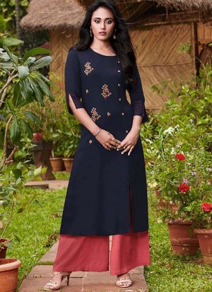 Navy Blue Rayon Kurtas And Kurtis