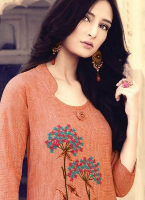 Dark Peach Cotton Kurtas And Kurtis