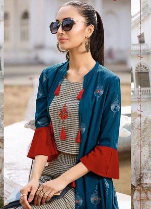 Dark Teal Rayon Kurtas And Kurtis
