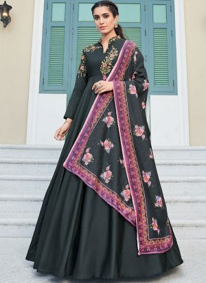 Black Silk Blend Anarkali Salwar Kameez