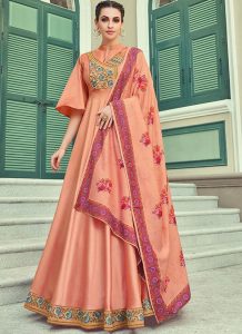Dark Peach Silk Blend Anarkali Salwar Kameez