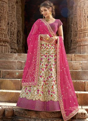 Off White Designer Wedding Wear Embroidery Lehenga