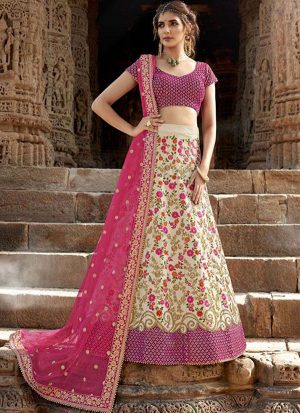 Off White Designer Wedding Wear Embroidery Lehenga