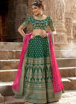 Green Designer Wedding Wear Embroidery Lehenga