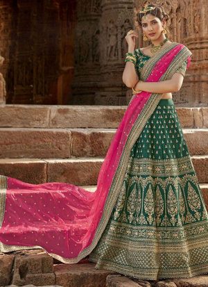 Green Designer Wedding Wear Embroidery Lehenga