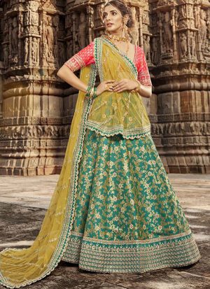 Green Designer Wedding Wear Embroidery Lehenga
